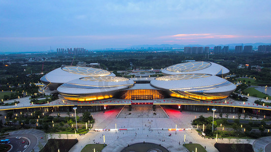 南京地标摄影照片_航拍南京地标建筑江苏大剧院夜景