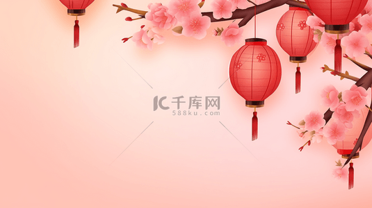 迎新春背景图片_中国风新年红梅灯笼背景
