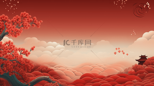 红色中国风山水创意背景2