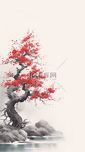 中国画红桐树水墨背景10