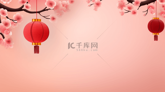 中国风新年红梅灯笼背景
