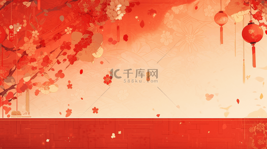 红色中国风山水创意背景9