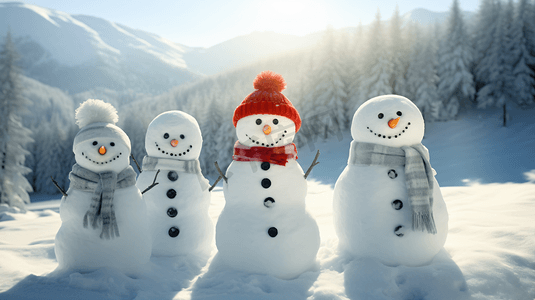 下雪花摄影照片_冬日暖阳下雪地中的小雪人