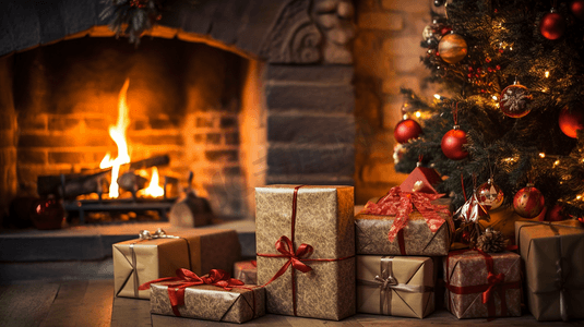 圣诞节摄影图礼物暖炉