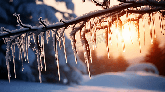 冬天林间的雪景摄影图片素材