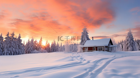 冬日雪景背景图背景图片_阳光明媚的冬日森林日出15