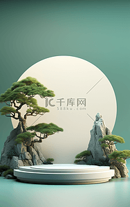 迎客松白色产品展台背景2