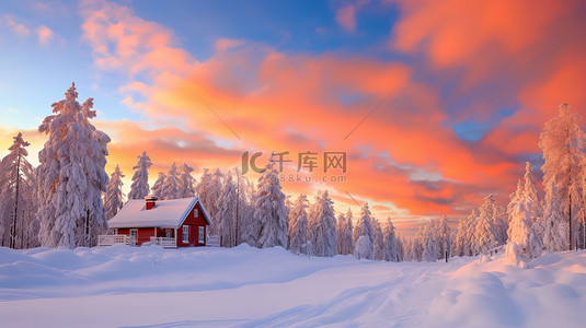 冬日雪地背景图片_阳光明媚的冬日森林日出13