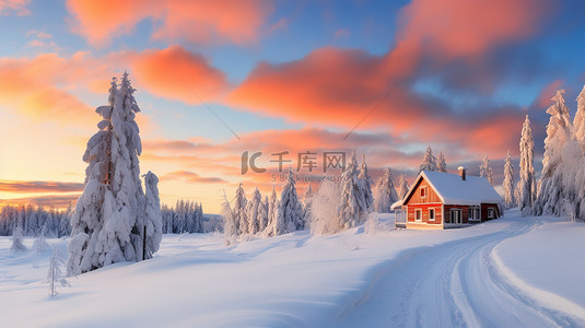 冬日暖心背景图片_阳光明媚的冬日森林日出17