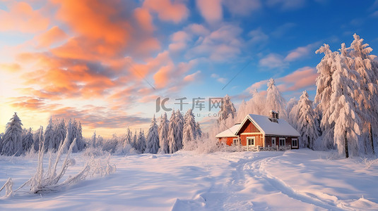 冬日雪景背景图背景图片_阳光明媚的冬日森林日出6