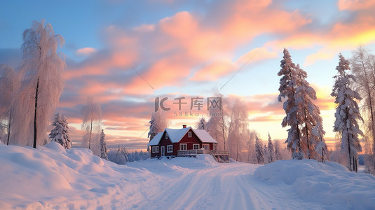 冬日雪景背景图背景图片_阳光明媚的冬日森林日出7