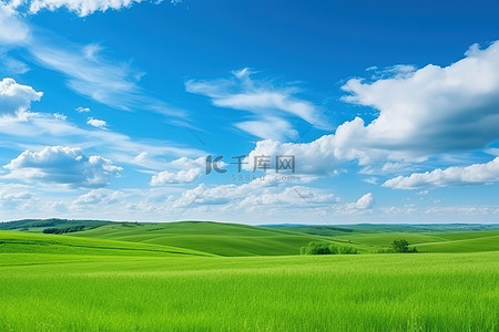 草地上的少女背景图片_蓝天白云草地草坪18