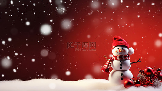 红色圣诞节背景背景图片_带有圣诞装饰雪人壁纸13