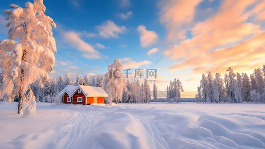 冬日雪景背景图背景图片_阳光明媚的冬日森林日出19