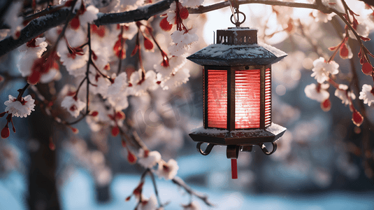 2018春节宣传摄影照片_春节梅花树上的红灯笼