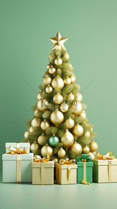 圣诞树礼物盒背景图片_绿色圣诞节圣诞树礼物盒背景