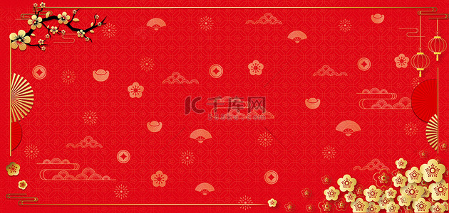 春节红色梅花背景图片_2024春节梅花边框红色背景简约