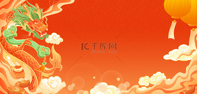 传统纹样莲花纹背景图片_2024龙年传统龙IP橙黄国潮新年喜庆如意