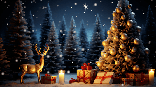 圣诞节平安夜的圣诞树和礼物