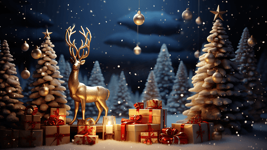 圣诞节平安夜的圣诞树和礼物