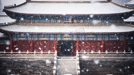 北京故宫博物院摄影照片_冬季飘雪故宫雪景