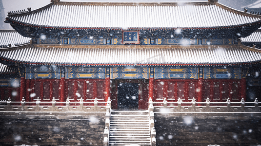 冬季飘雪故宫雪景