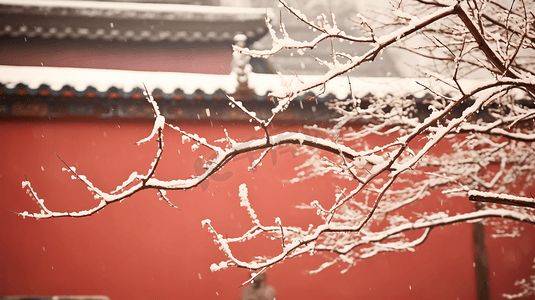 北京故宫博物院摄影照片_冬季故宫红墙雪景