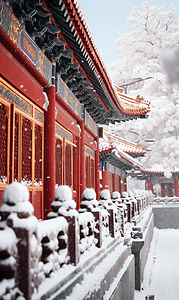 紫禁城摄影照片_冬季飘雪故宫雪景