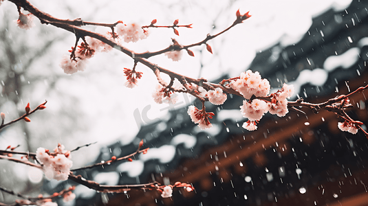 雪中梅花摄影照片_雪中盛放的寒梅特写