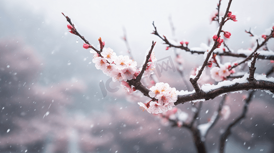 寒梅梅花摄影照片_盛放的寒梅特写摄影