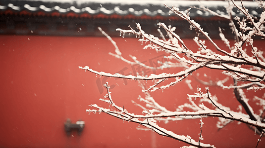 北京故宫博物院摄影照片_冬季故宫红墙雪景