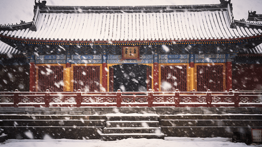 紫禁城摄影照片_冬季飘雪故宫雪景