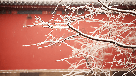 冬季故宫红墙雪景