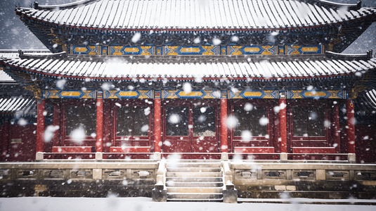 北京故宫博物院摄影照片_冬季飘雪故宫雪景