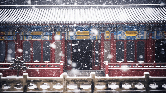 故宫红墙雪景摄影照片_冬季飘雪故宫雪景