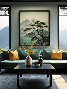 新中式家居背景背景图片_新中式山水风格家居背景13