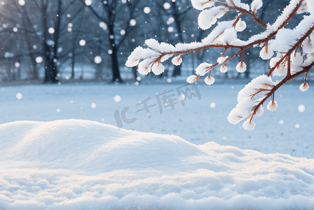 大寒字体摄影照片_冬季树枝上的雪花冬季背景3