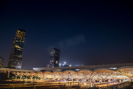 深圳地标城市夜景深圳北站中心公园高清图片