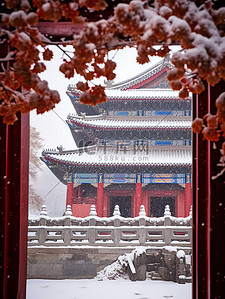 建筑宏伟背景图片_故宫宏伟建筑的雪景6背景图片