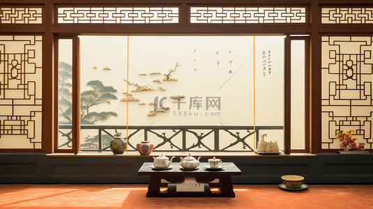 中式装饰茶室窗户2