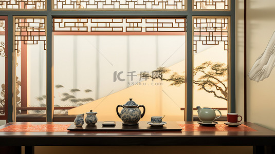 中式窗户背景图片_中式装饰茶室窗户4