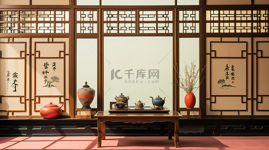 茶几中式茶几背景图片_中式装饰茶室窗户6