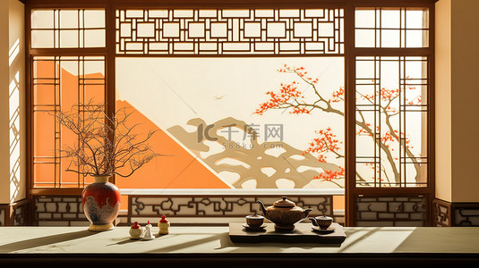 中式窗户背景图片_中式装饰茶室窗户7