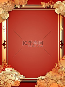 红色条幅背景图片_红底纸条幅灯笼云朵框架5背景设计图