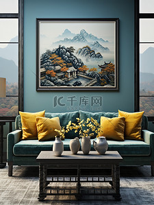 新中式家居背景背景图片_新中式山水风格家居背景12