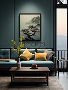 新中式家居背景背景图片_新中式山水风格家居背景5
