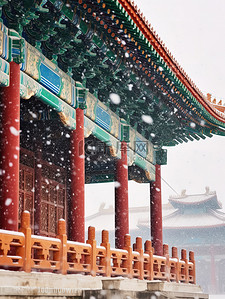大雪背景图片_冬天红墙瓦檐下雪大雪5