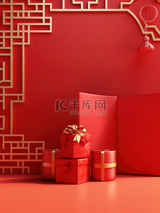 红色简约礼物背景图片_红色大气新年背景4