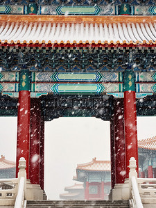 紫禁城背景图片_冬天红墙瓦檐下雪大雪13