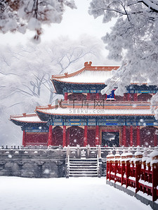 建筑宏伟背景图片_故宫宏伟建筑的雪景13背景图
